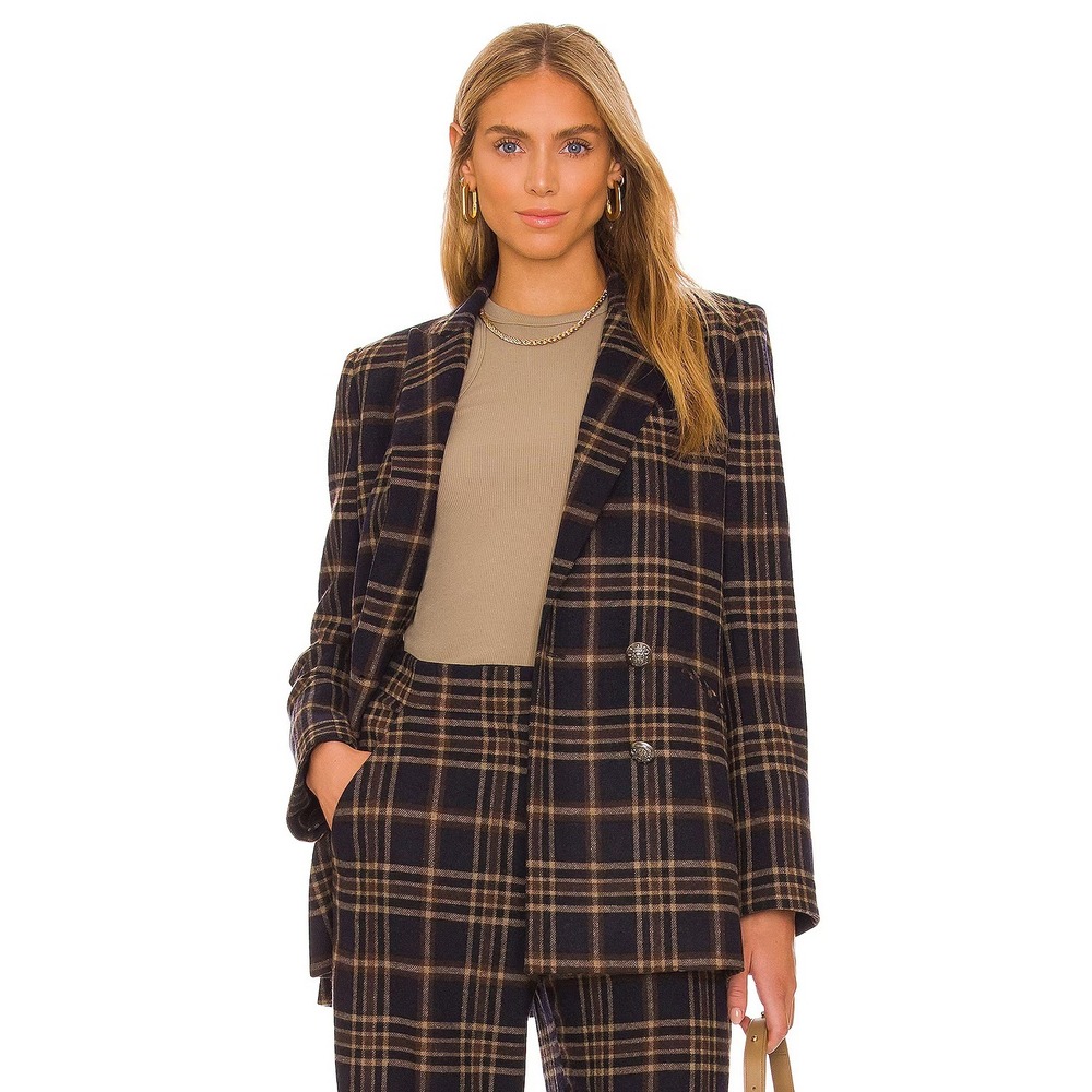 Veronica Beard Oria Dickey Jacket Ink Camel Size 8 Blue Tan Plaid Chic‎ Academia